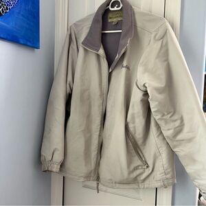 Off white womens XL Cabelas jacket with purple fleece inside